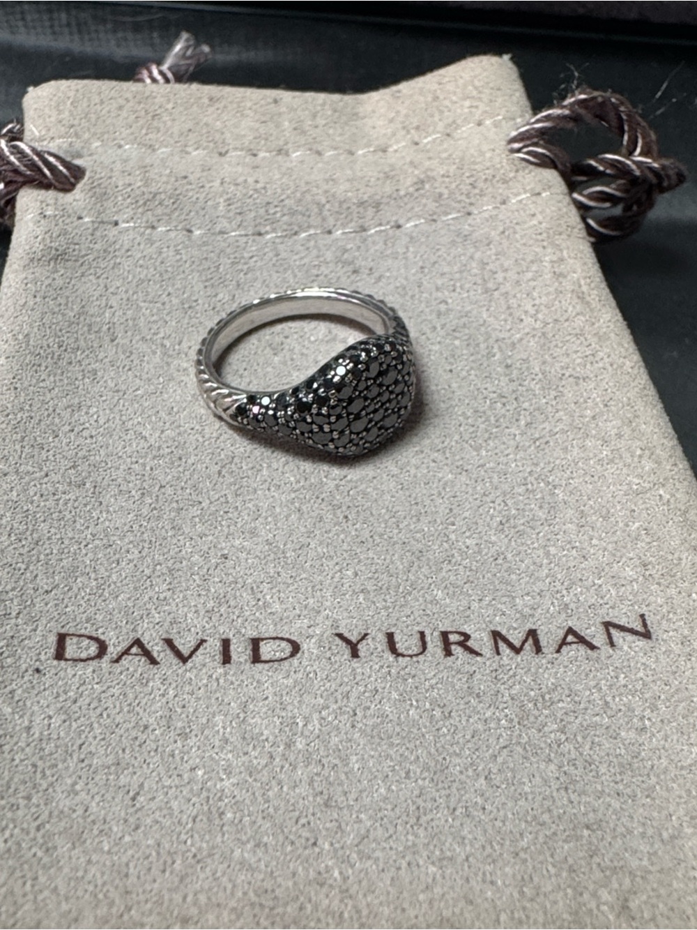 David Yurman 18K White Gold Ring with Black Pavé Diamonds